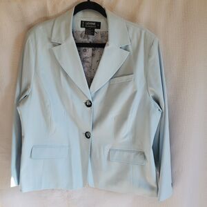 LARRY LEVINE CLASSICS Women 2PC Light Blue Skirt Suit Set Size 18W/20W Blazer